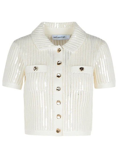 Self-Portrait 'Crochet' White Cotton Blend Top
