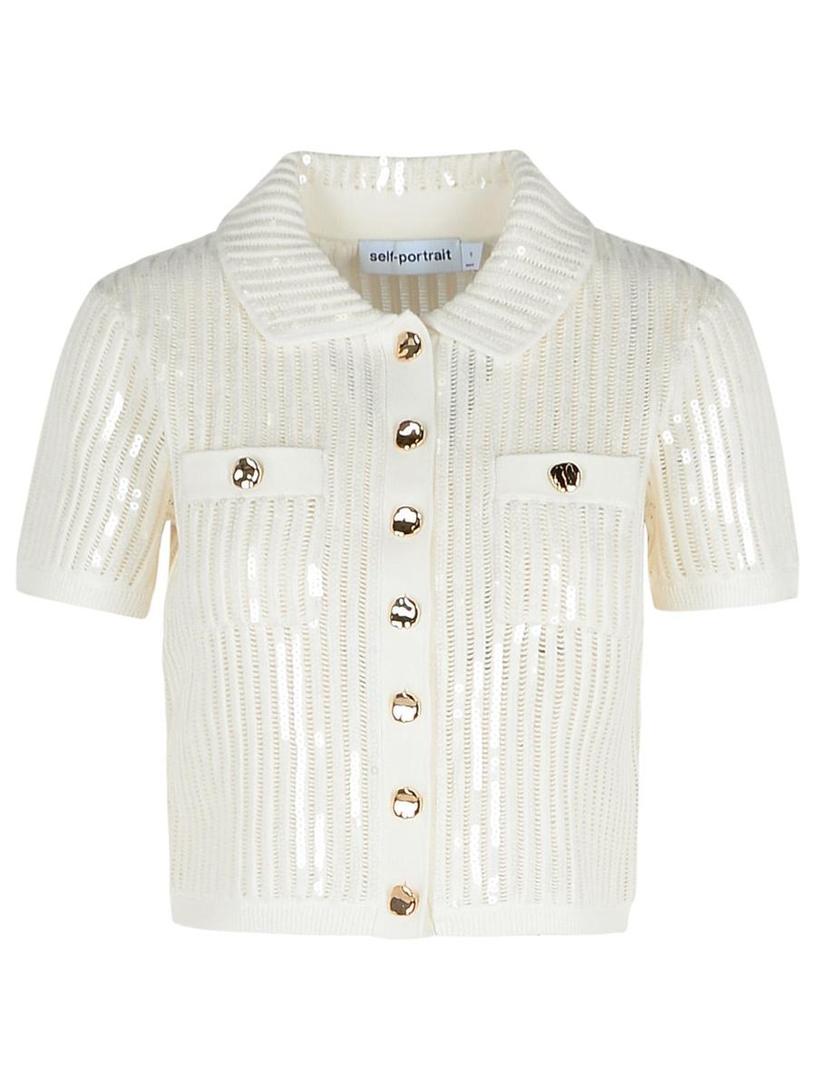 Self-Portrait 'Crochet' White Cotton Blend Top