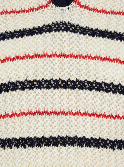 Multicolor V-Neck Sweater With All-Over Striped Motif In Cotton Woman