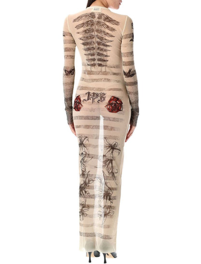 Jean Paul Gaultier Mesh Tatoo Mariner Long Dress