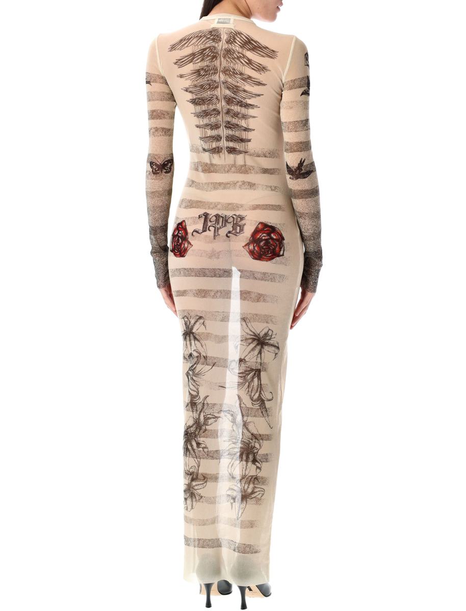 Jean Paul Gaultier Mesh Tatoo Mariner Long Dress