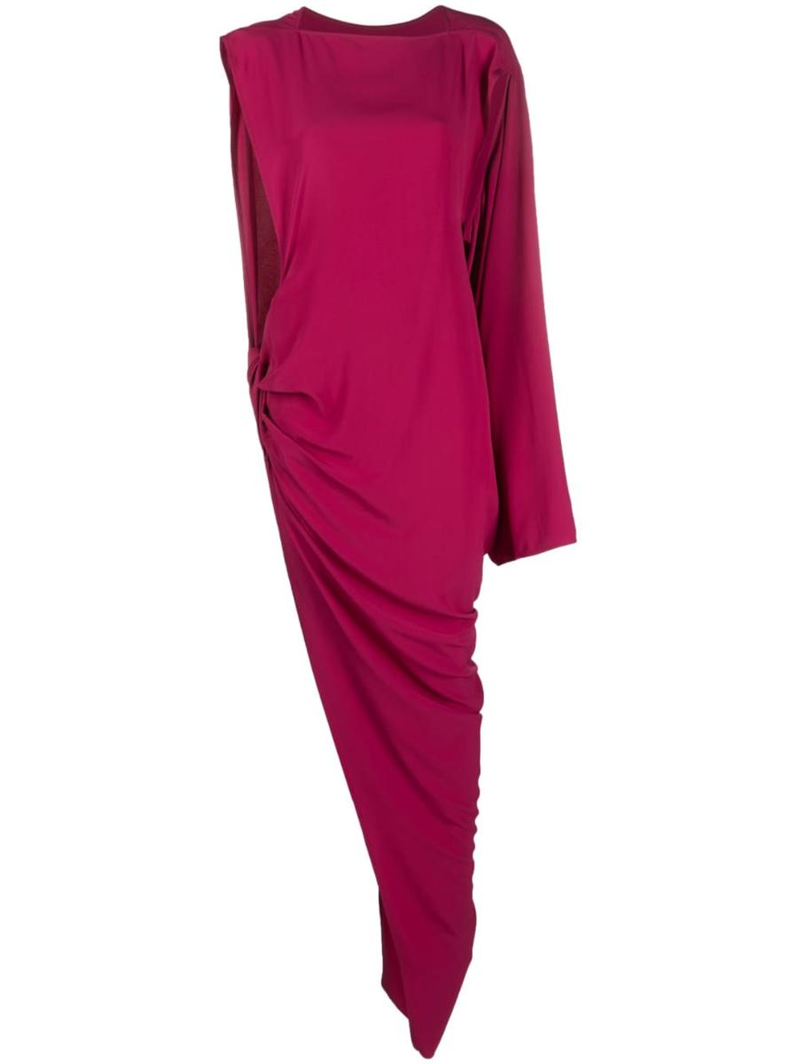 Rick Owens Long One-Shoulder Draped Silk Blend Dress