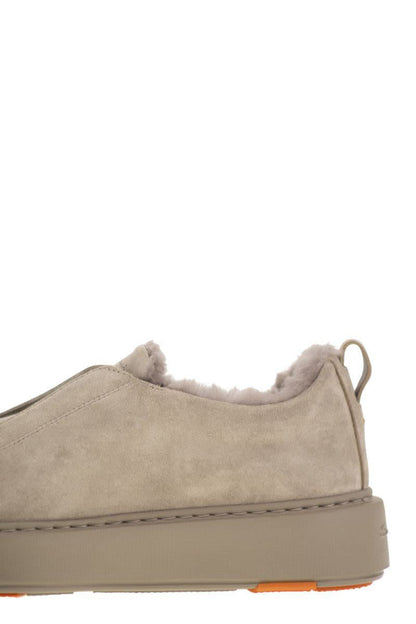 Santoni Slip-On Suede Sneakers With Fur
