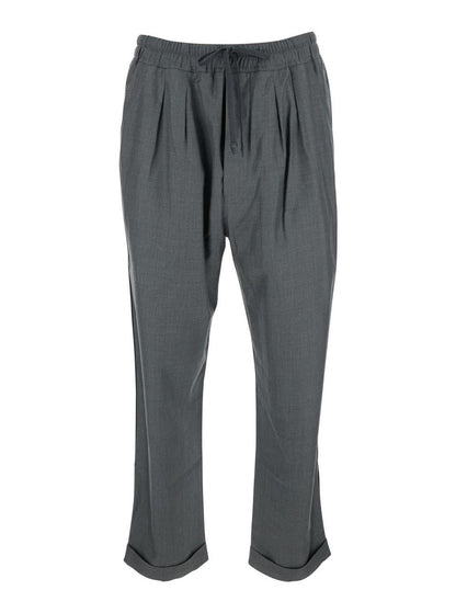 Grey Trousers With Elasticised Waist And Pences Detailing In Silk Man