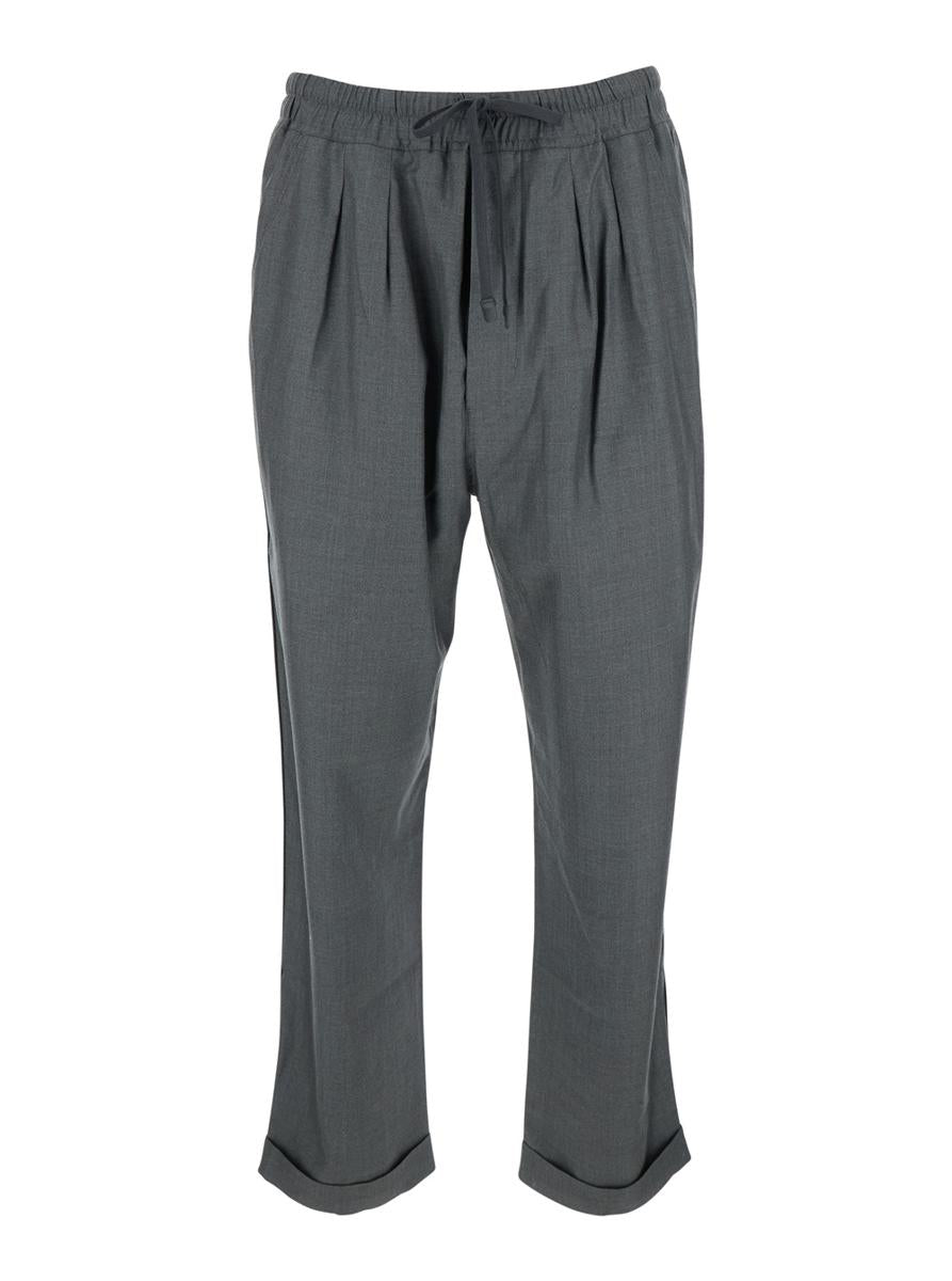 Grey Trousers With Elasticised Waist And Pences Detailing In Silk Man