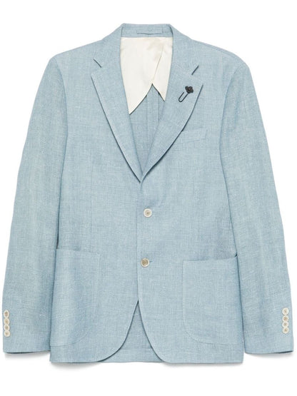 Lardini Single-Breasted Jacket In Light Blue Linen And Wool
