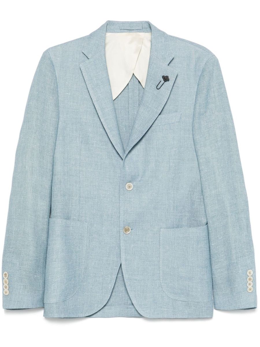 Lardini Single-Breasted Jacket In Light Blue Linen And Wool