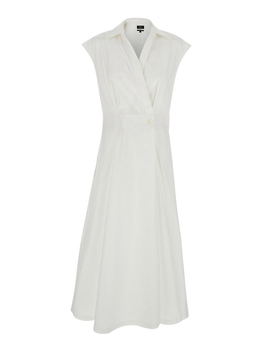 'Athena' White Sleeveless V-Neck Dress In Cotton Woman