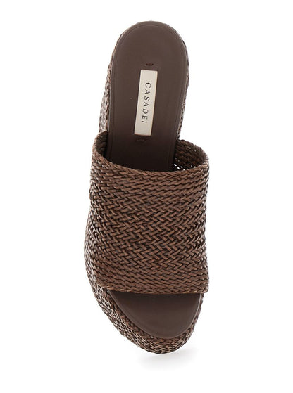 Brown Wedges With Almond Toe And Woven Design In Synthetic Fiber Woman