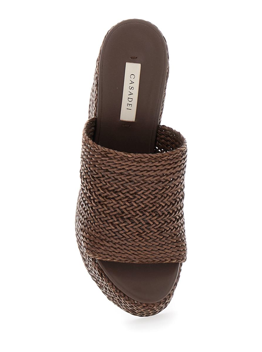 Brown Wedges With Almond Toe And Woven Design In Synthetic Fiber Woman