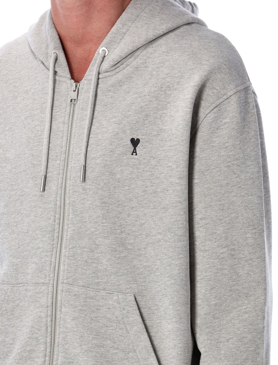 AMI Paris Grey Zipped Cotton  De Coeur Hoodie