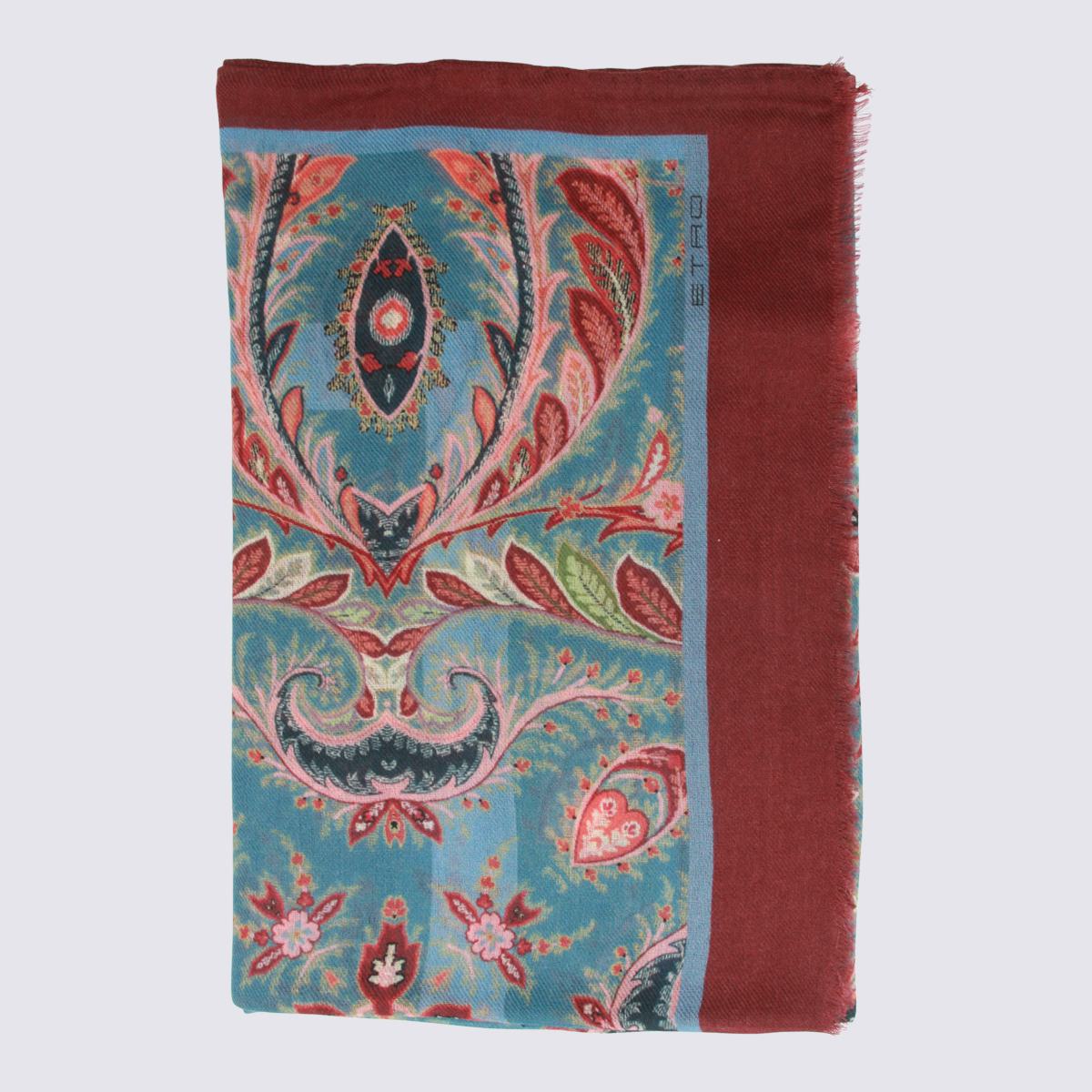 Etro Red And Blue Wool Scarves