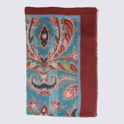 Etro Red And Blue Wool Scarves