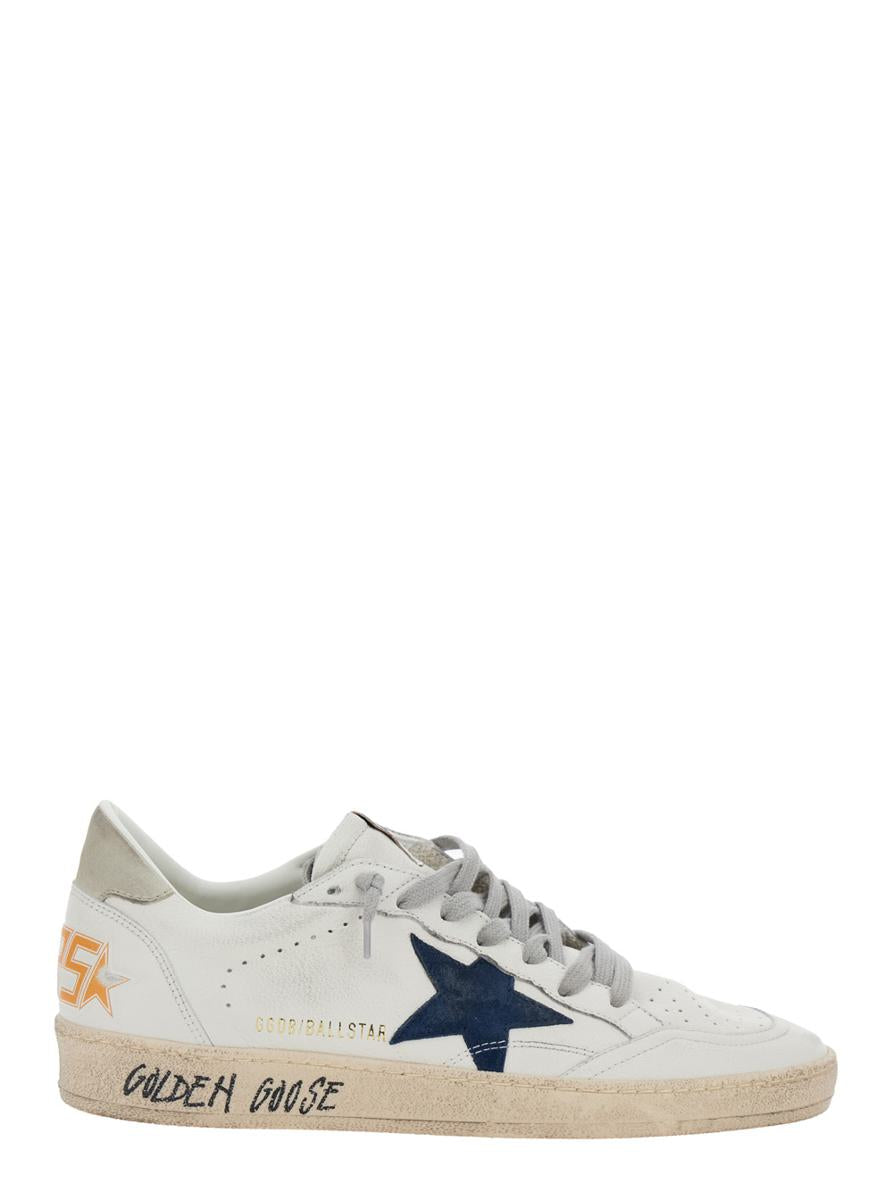 'Ballstar' White Low Top Sneakers With Star Patch On The Side And Maxi Lettering On The Rear In Leather Man