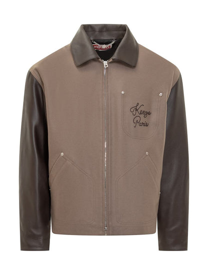 Kenzo Kenzo Men'S Two-Tone Leather And Fabric Bomber Jacket