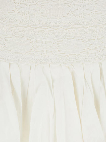 'Violana'White Miniskirt With Pleated Details And Scallop Hem In Linen And Cotton Blend Woman