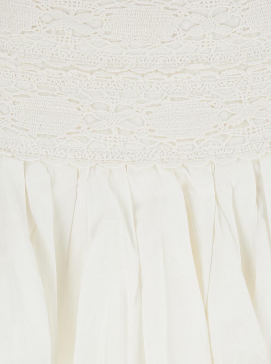 'Violana'White Miniskirt With Pleated Details And Scallop Hem In Linen And Cotton Blend Woman