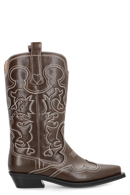 Ganni Leather Ankle Boots