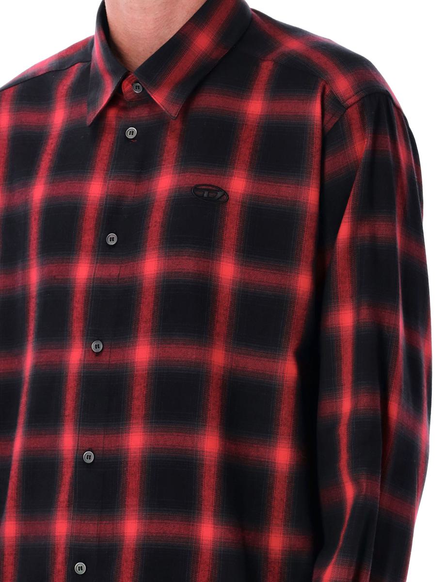 Diesel Checked Cotton-Viscose Shirt Red