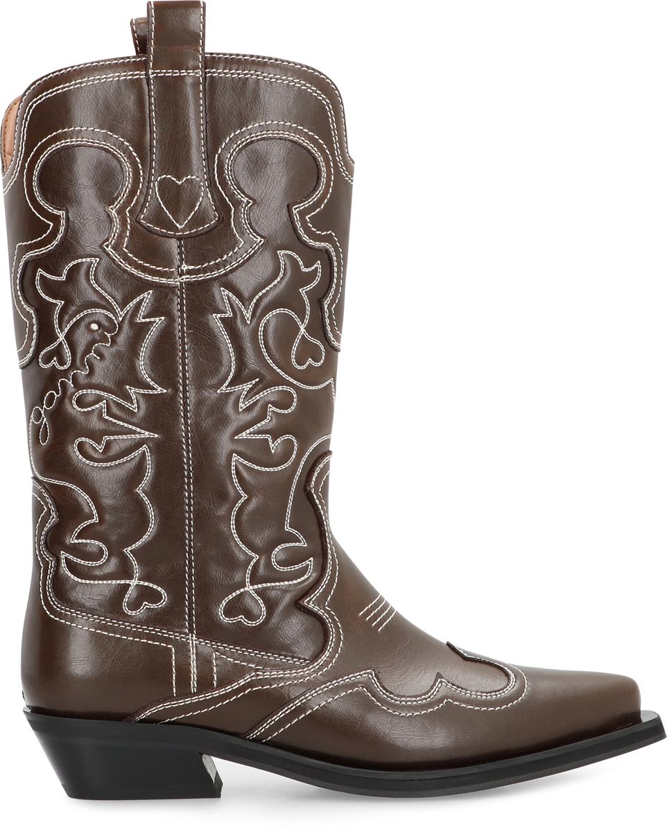 Ganni Leather Ankle Boots
