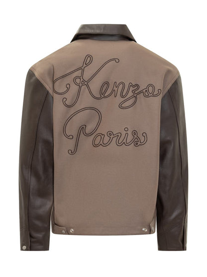 Kenzo Kenzo Men'S Two-Tone Leather And Fabric Bomber Jacket