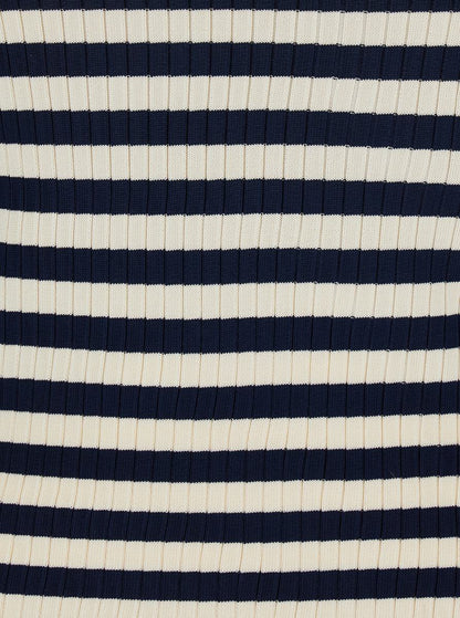 White And Black Top With Ribbed Design And All-Over Striped Motif In Viscose Woman