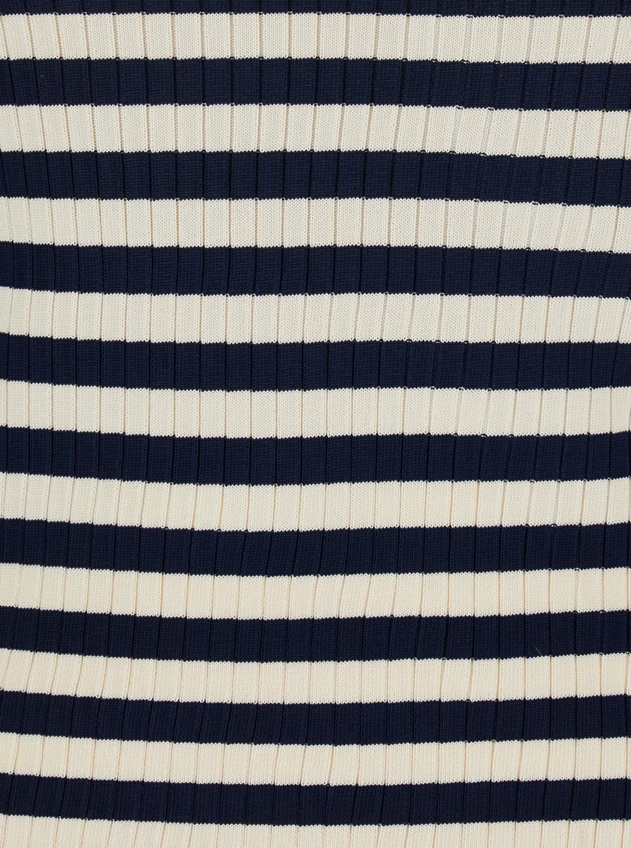 White And Black Top With Ribbed Design And All-Over Striped Motif In Viscose Woman