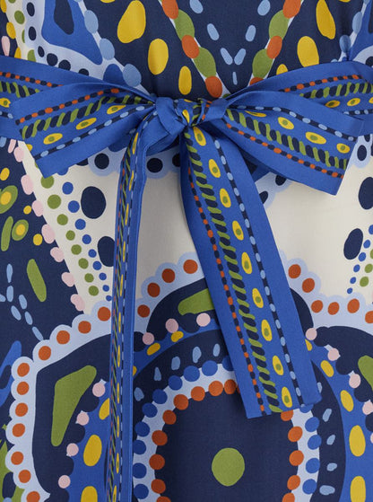 Multicolor Kaftan With Belted Waist And All-Over Graphic Print In Silk Woman