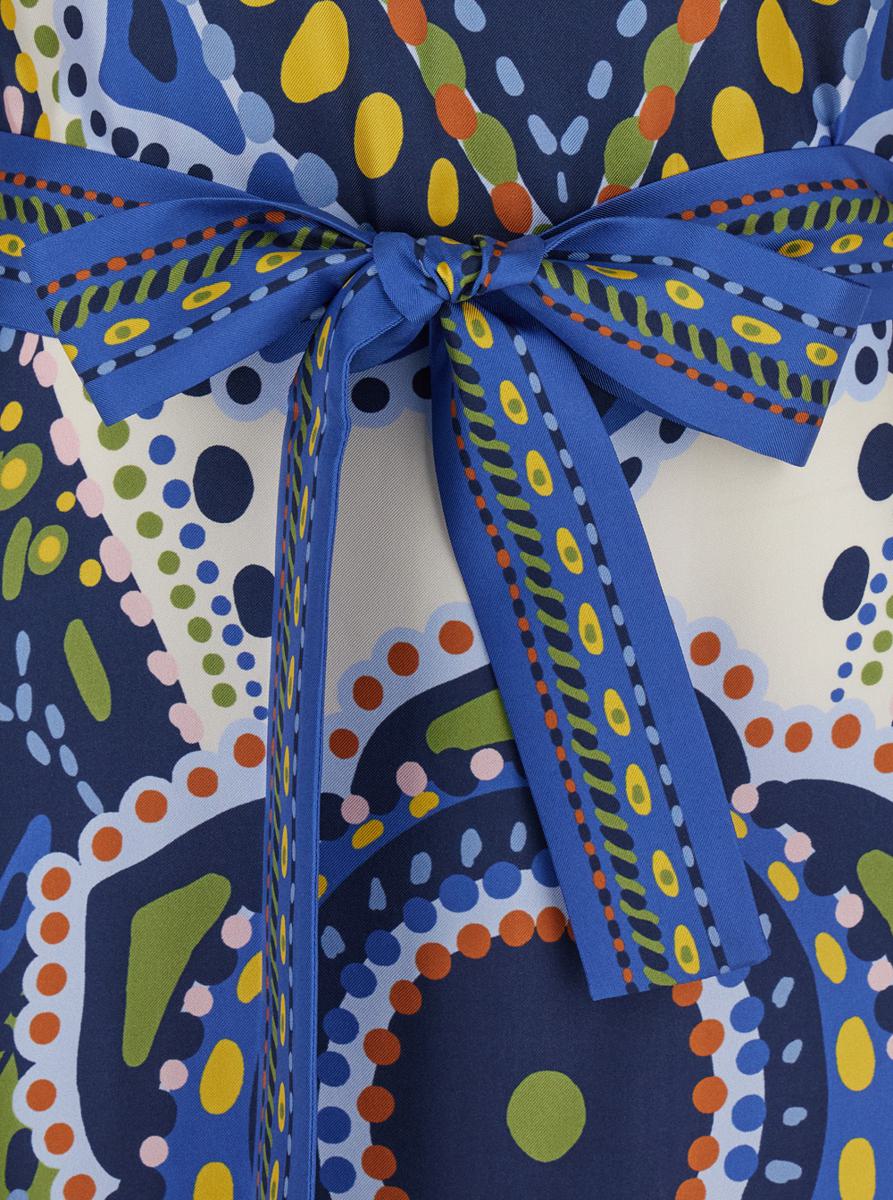 Multicolor Kaftan With Belted Waist And All-Over Graphic Print In Silk Woman