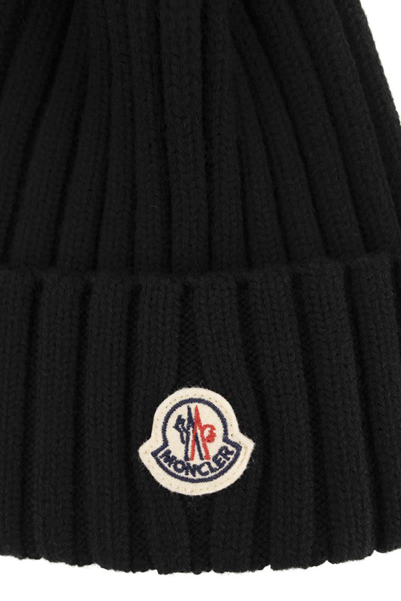 Moncler Wool Cap With Synthetic Pompom