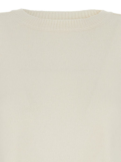 White Crewneck Sweater With Asymmetric Hem In Wool And Cashmere Woman