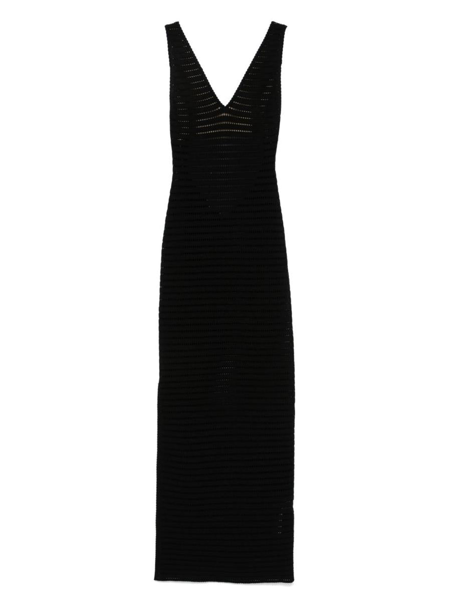 Elisabetta Franchi Black Long Dress In Openwork Knit