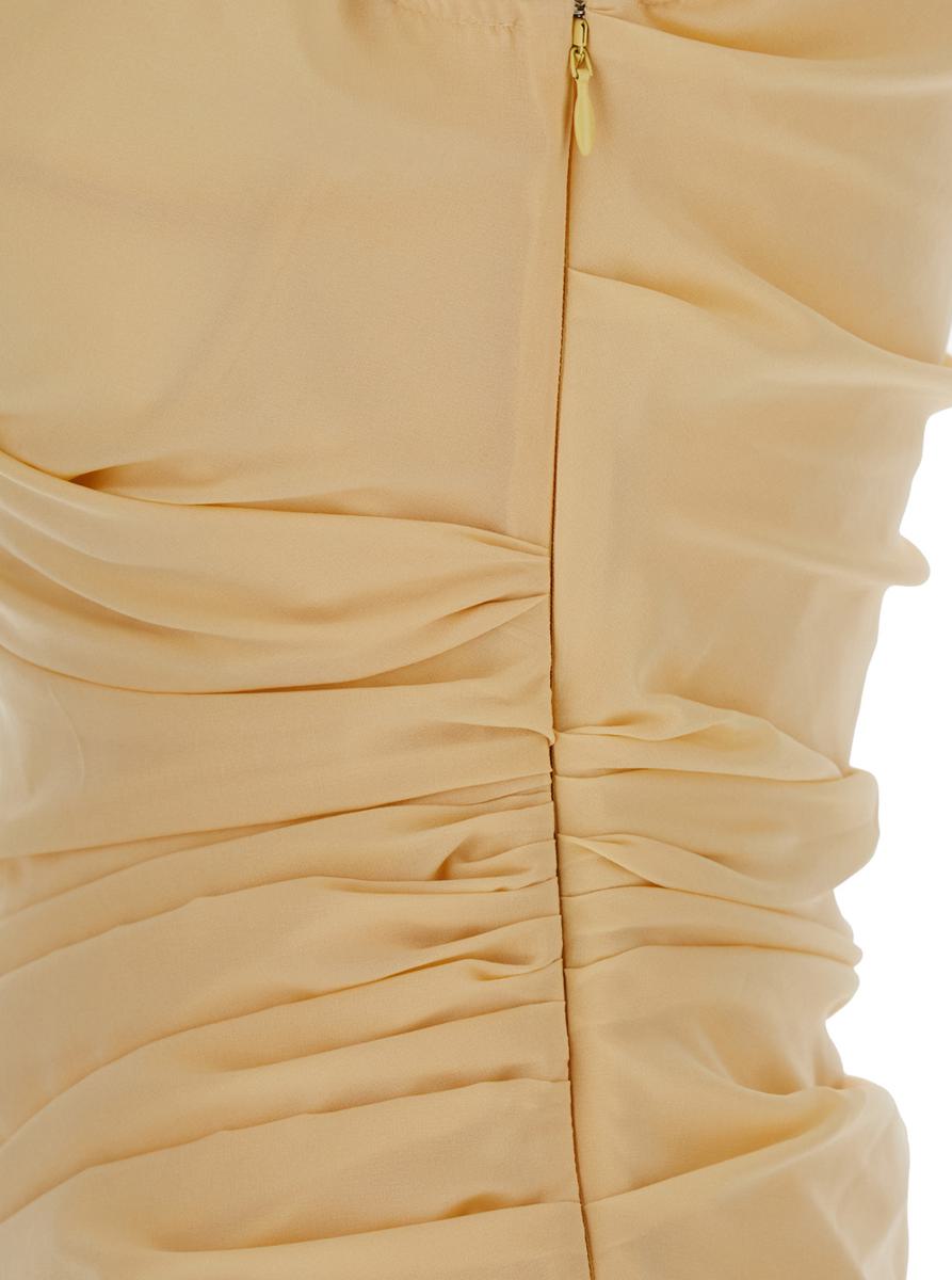 'The Rita' Beige Dress With V-Neck And Draped Details In Cotton Woman