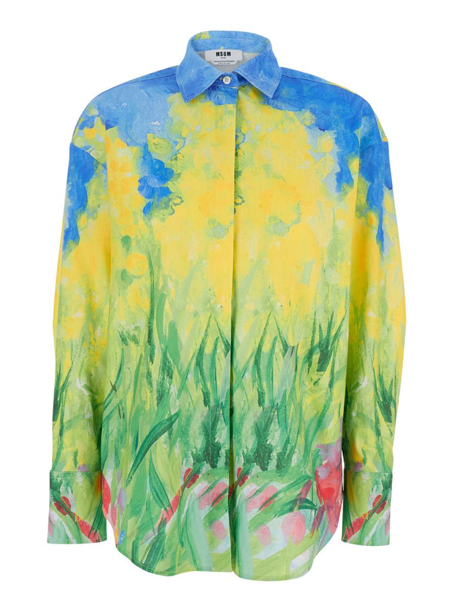 Multicolor Shirt With All-Over Printed Floral Motif In Fabric Woman