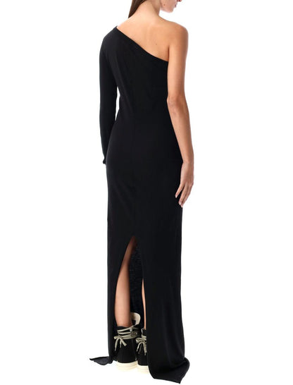 Rick Owens Drkshdw Ziggy One-Shoulder Black Cotton Jersey Dress