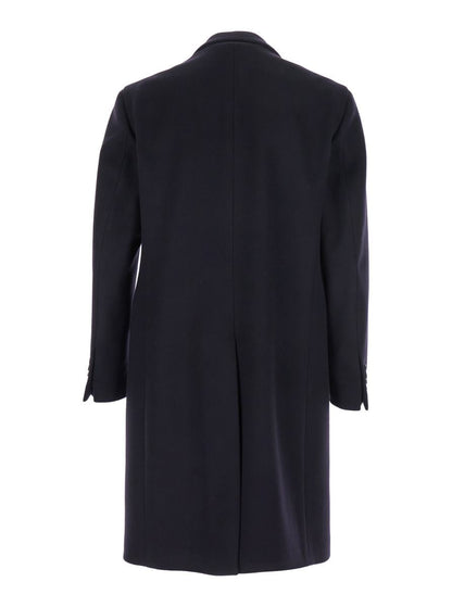 Blue Single-Breasted Coat With Classic Lapels In Wool Man