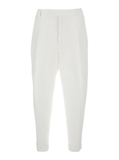 White Pants With Turn-Up Hem In Linen Man