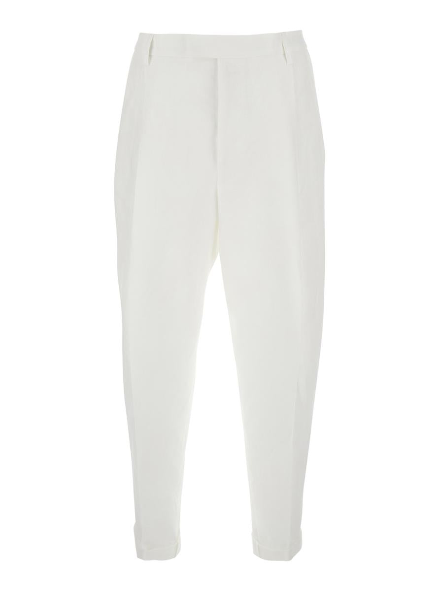 White Pants With Turn-Up Hem In Linen Man