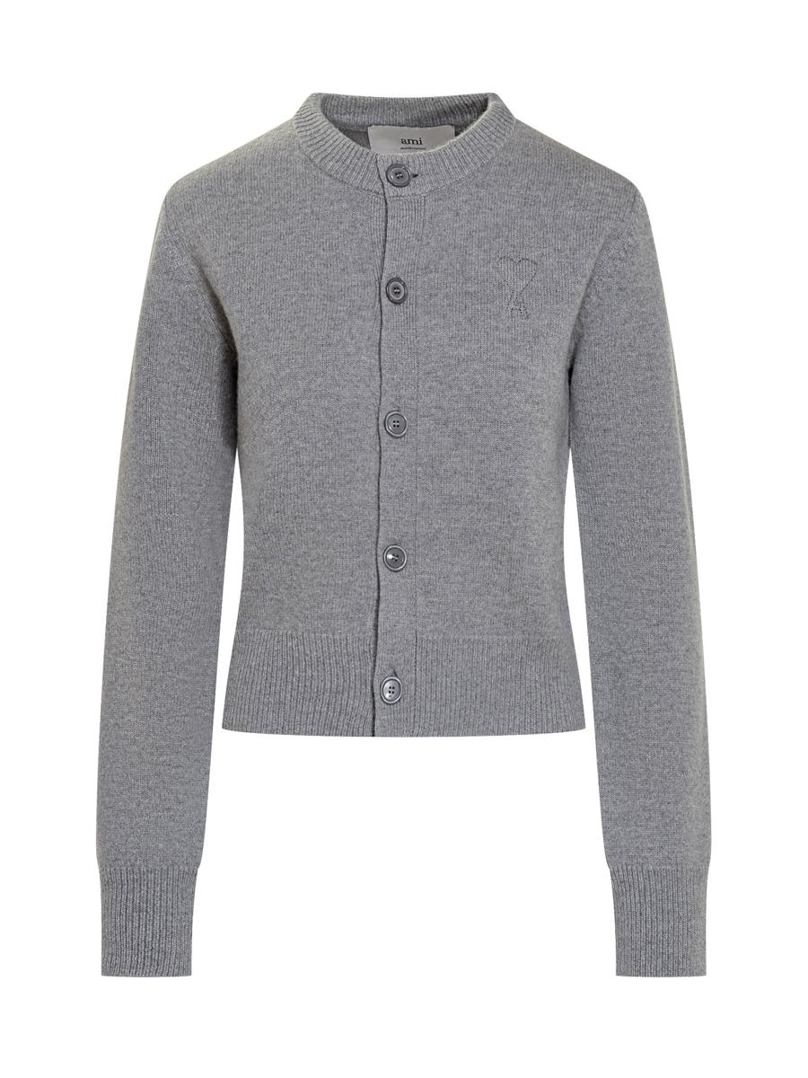 AMI Paris Ami Paris Grey Cardigan With Logo