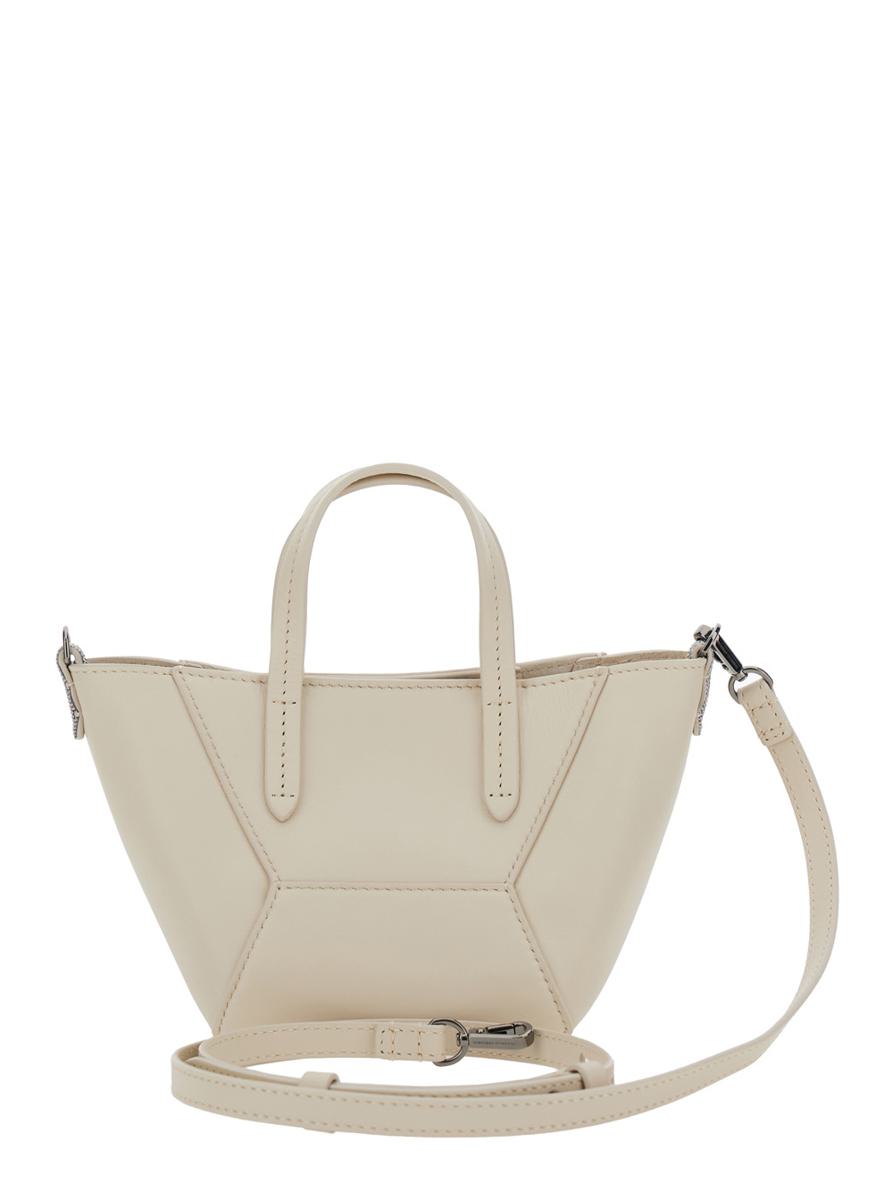 'Bc Duo' White Crossbody Bag With Adjustable And Removable Shoulder Strap In Leather Woman