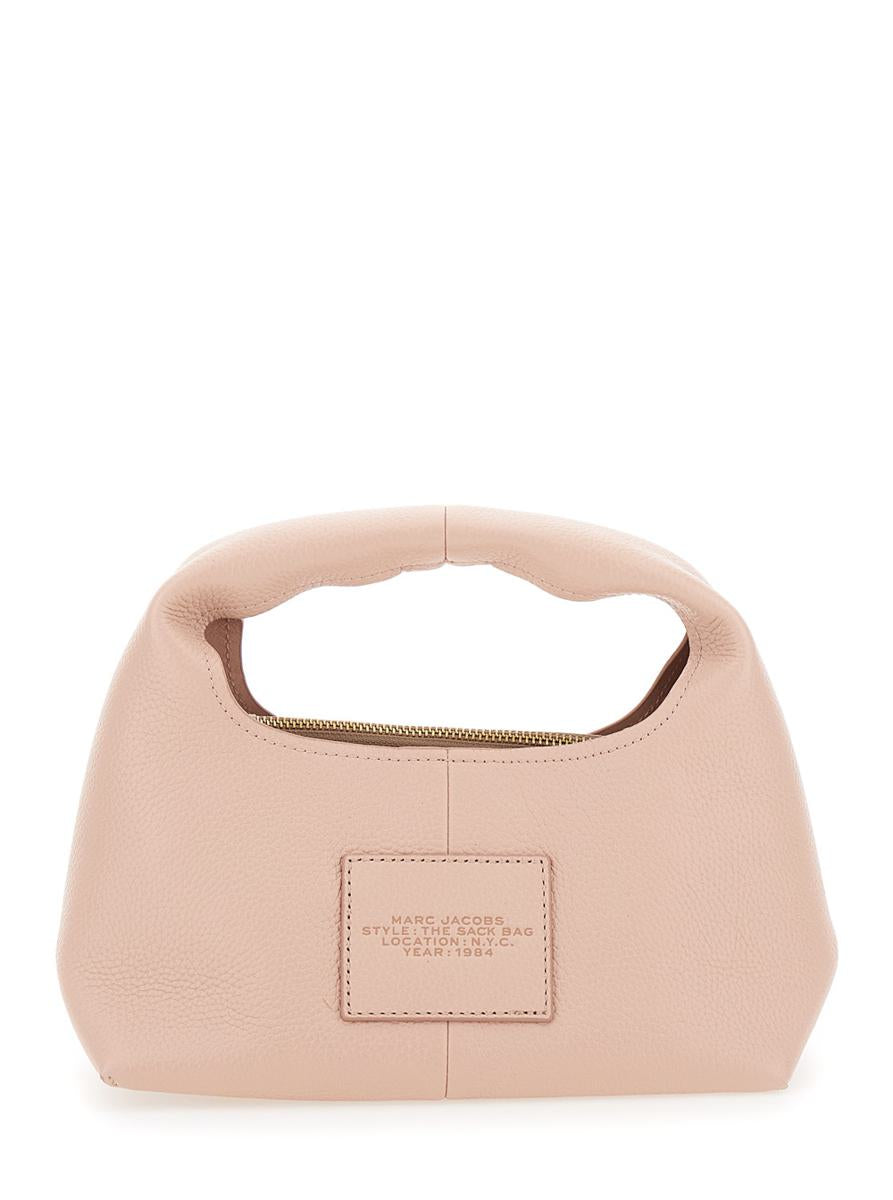 'The Mini Sack' Pink Handbag With Logo Lettering On The Front In Leather Woman