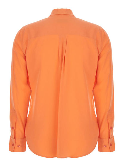 'Signature' Orange Shirt  With  Pointed Collar In Silk Woman