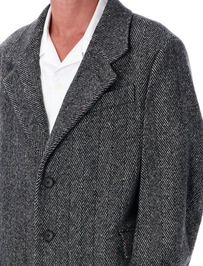 Givenchy Grey Herringbone Wool Overcoat
