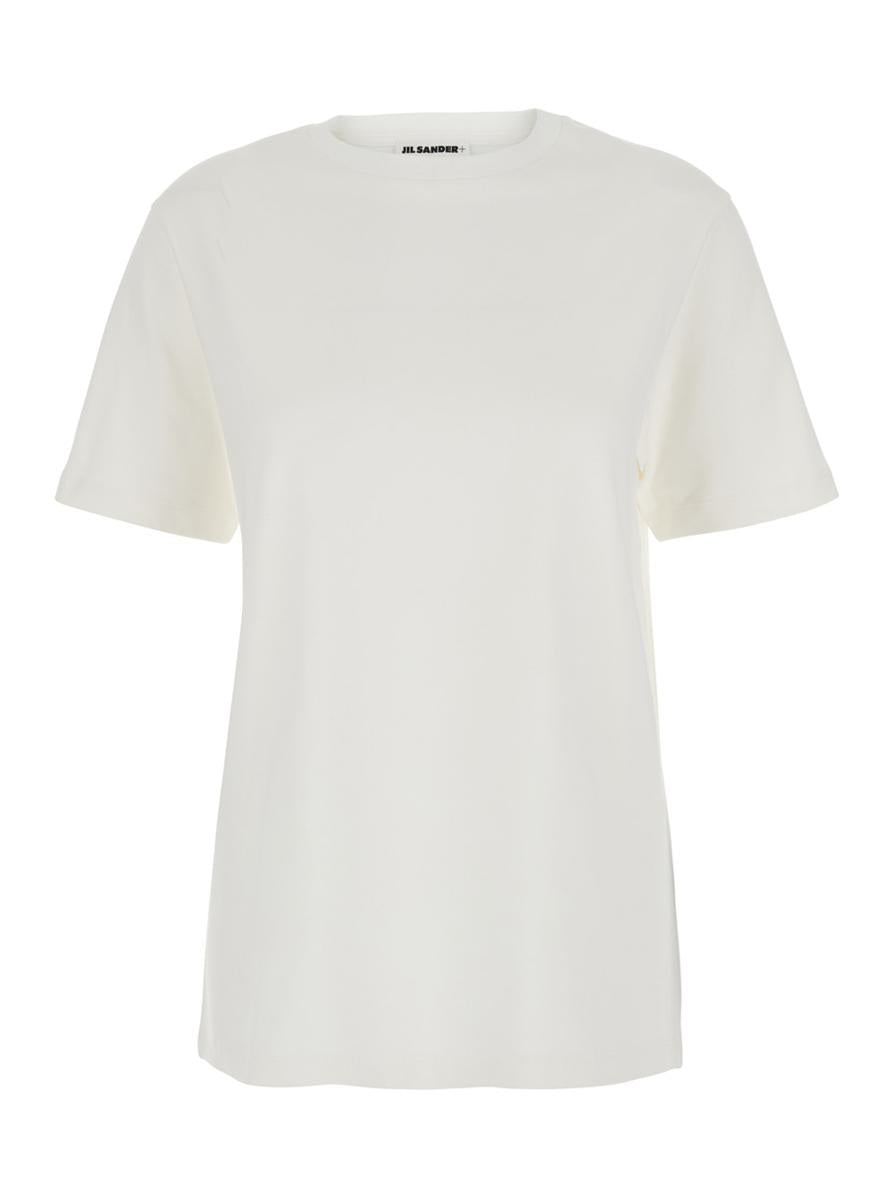 White Crewneck T-Shirt With Logo Patch Applied On The Back In Cotton Woman