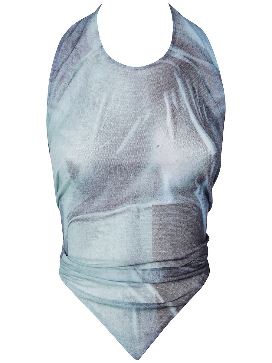 Jean Paul Gaultier Mesh Scarf Top Printed "Water" Clothing