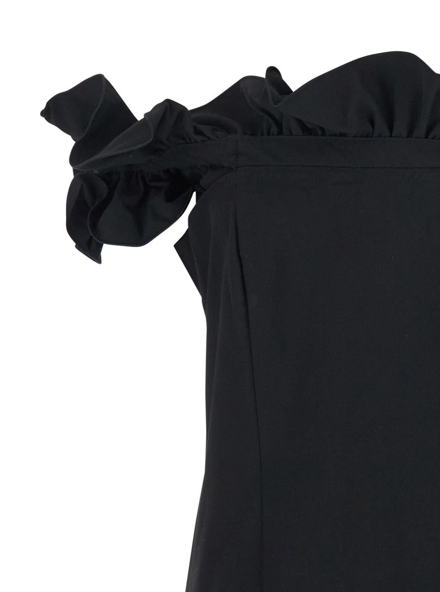 Black Dress With Ruffle Decorations And Ruffle Details In Tech Fabric Woman