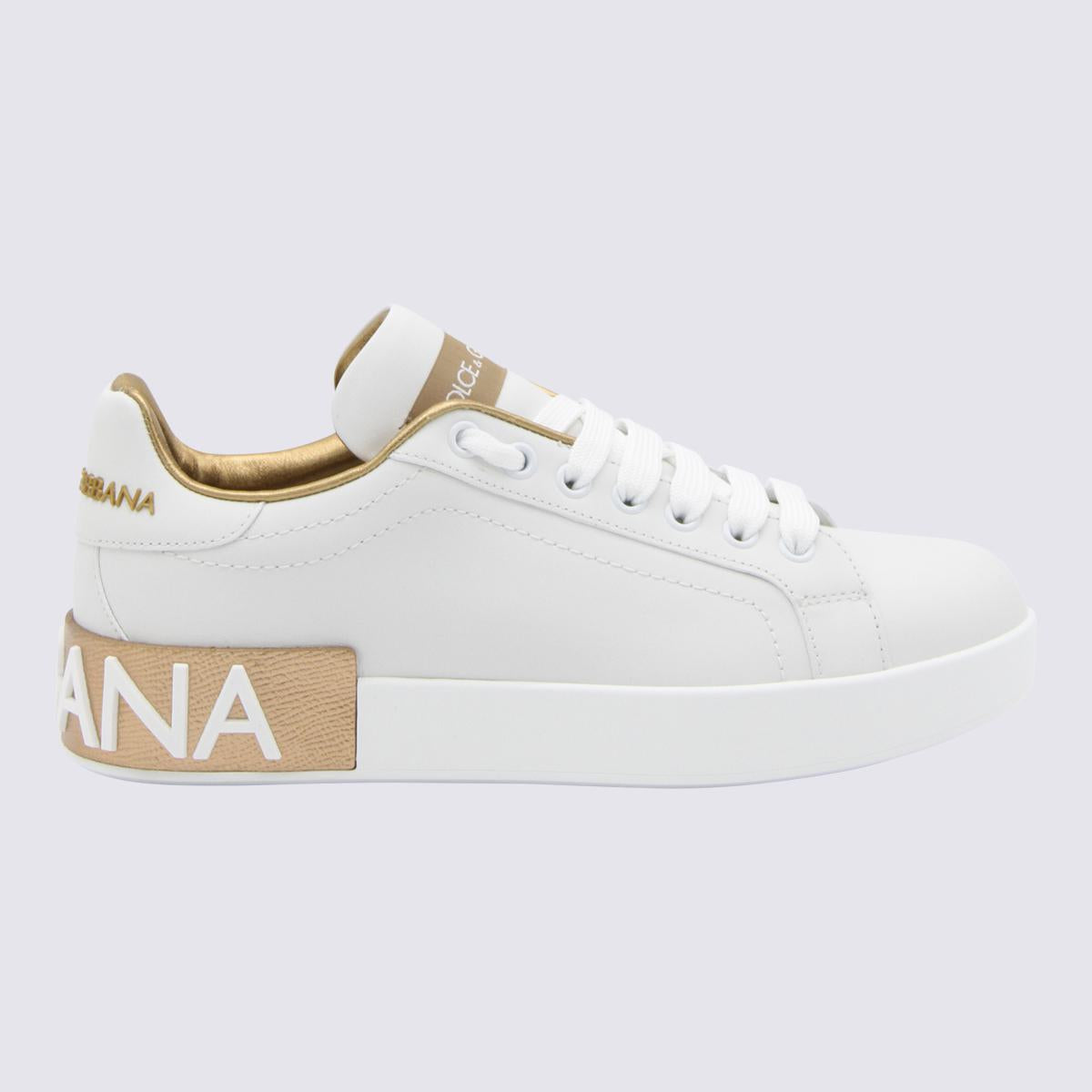 Dolce & Gabbana White And Gold Sneakers