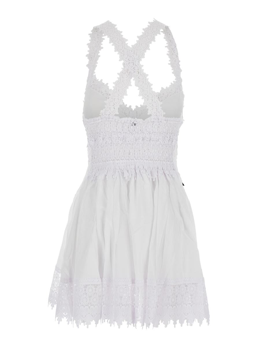 'Marilyn' White Dress With Crossed Straps And Lace Details In Cotton Woman