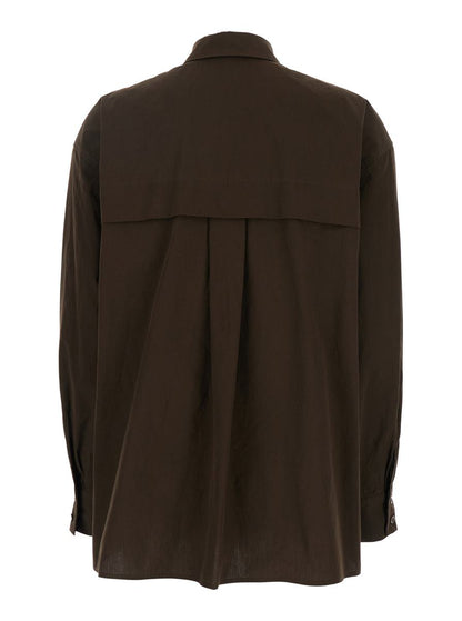 Brown Shirt With Classic Collar And Patch Pocket On The Chest In Cotton Woman