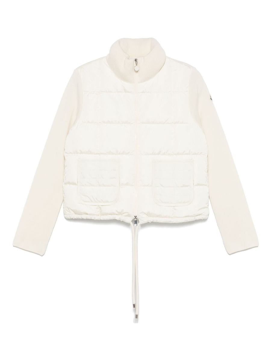 Moncler White Padded Cardigan With Merino Wool Sleeves